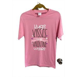 Port & Company Pink T Shirt Hugs Kisses Valentine Wishes New Small